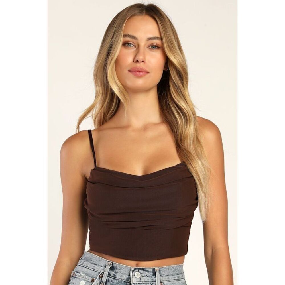 Lulus Forever Feeling Flirty Brown Mesh Sleeveless Bustier Top - Size M